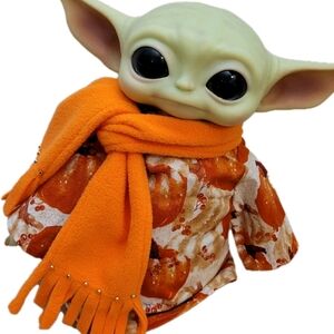2pc. Fall Pumpkin Outfit & Scarf set for 11" Mattel Child Grogu Yoda doll Plush